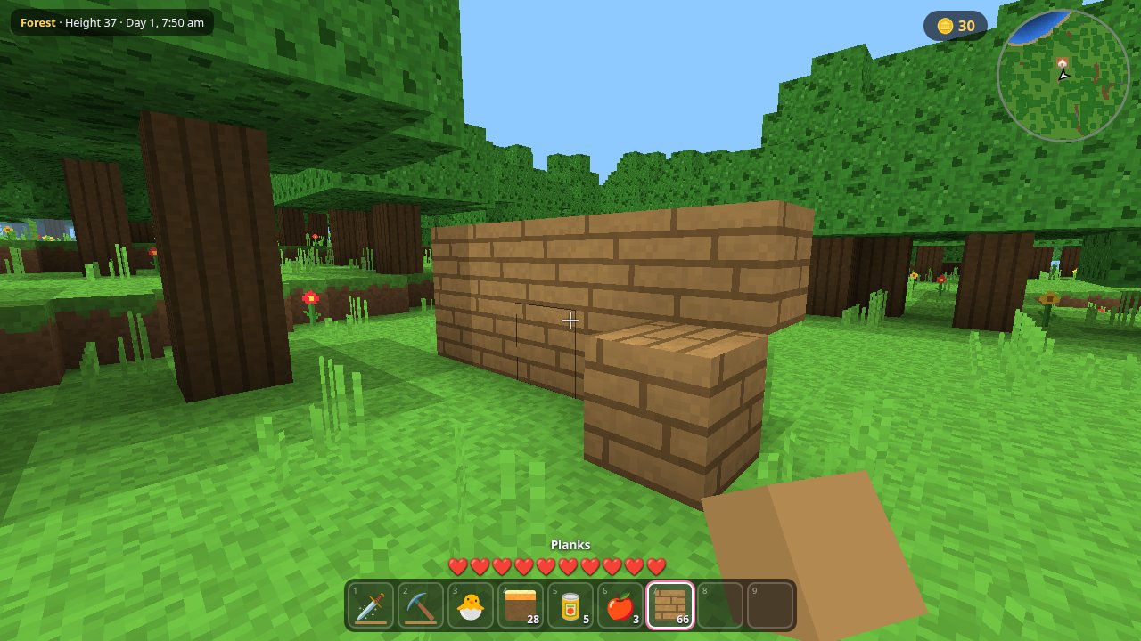 A low wall of wooden planks being built among tall trees in a forest in Kyra Craft